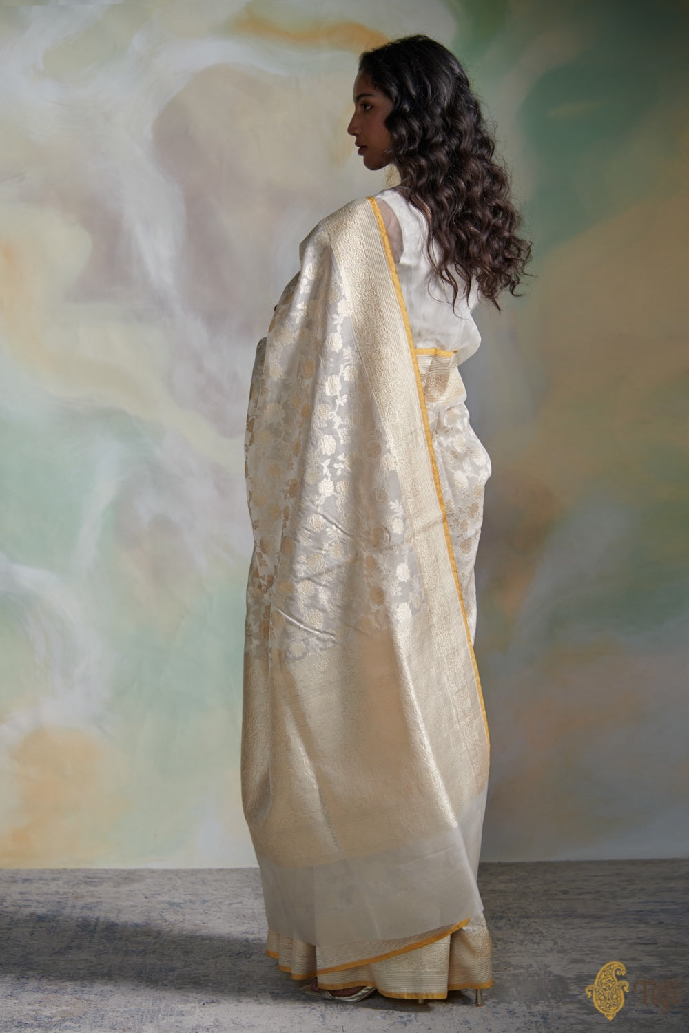 Off-White Pure Kora Silk Banarasi Handloom Saree