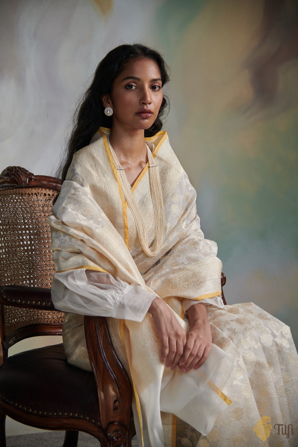 Off-White Pure Kora Silk Banarasi Handloom Saree