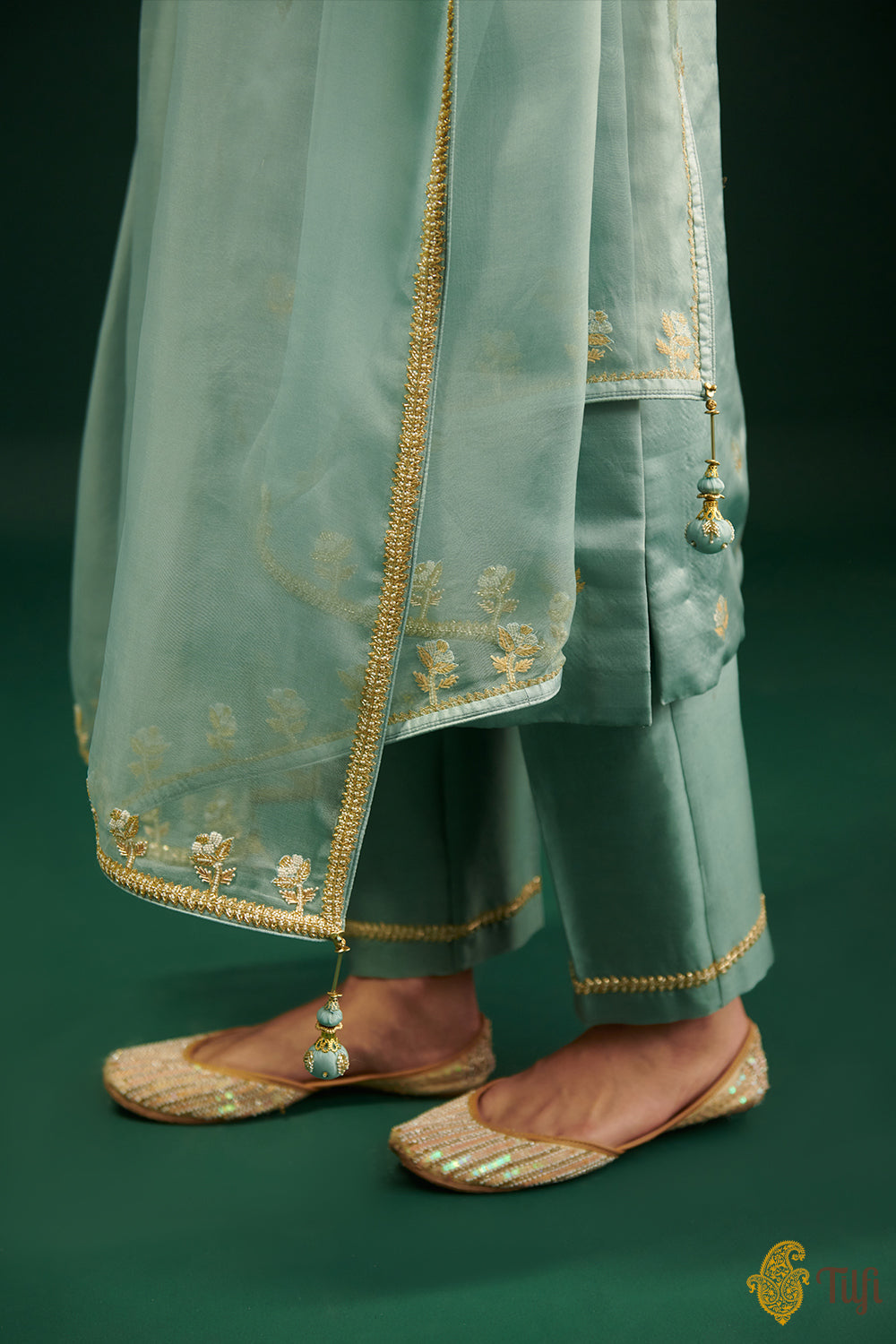 Buy Canna Sage Green Cotton Silk Pants with Zardozi Embroidery Online at  Jayporecom