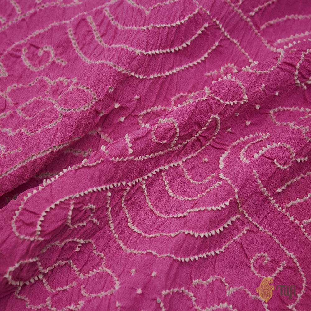 Bubblegum Pink Pure Georgette Banarasi Handloom Bandhani Dupatta