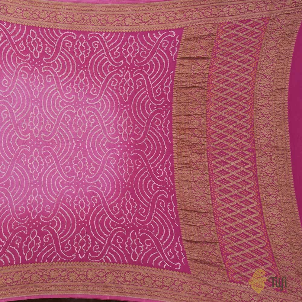 Bubblegum Pink Pure Georgette Banarasi Handloom Bandhani Dupatta
