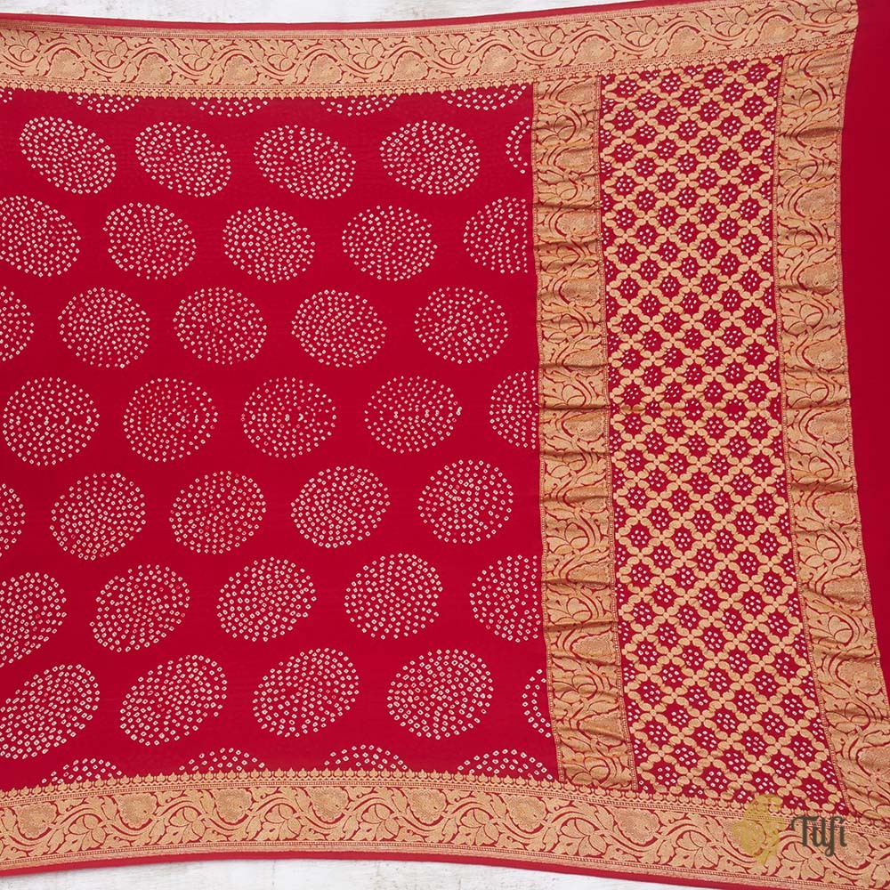 Red Pure Georgette Banarasi Handloom Bandhani Dupatta