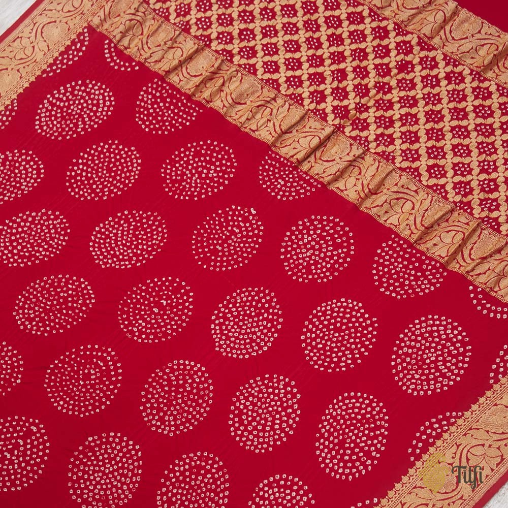 Red Pure Georgette Banarasi Handloom Bandhani Dupatta
