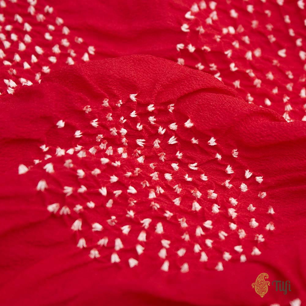 Red Pure Georgette Banarasi Handloom Bandhani Dupatta