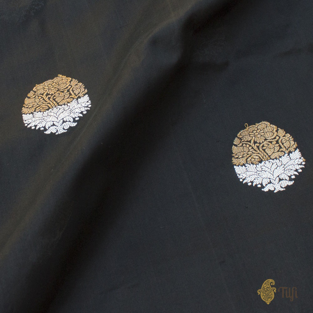 Black Pure Katan Silk Banarasi Handloom Dupatta