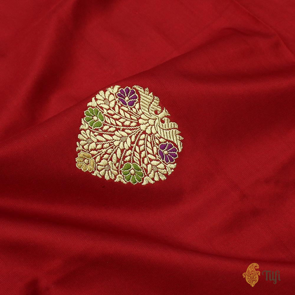 Red Pure Katan Silk Banarasi Handloom Dupatta
