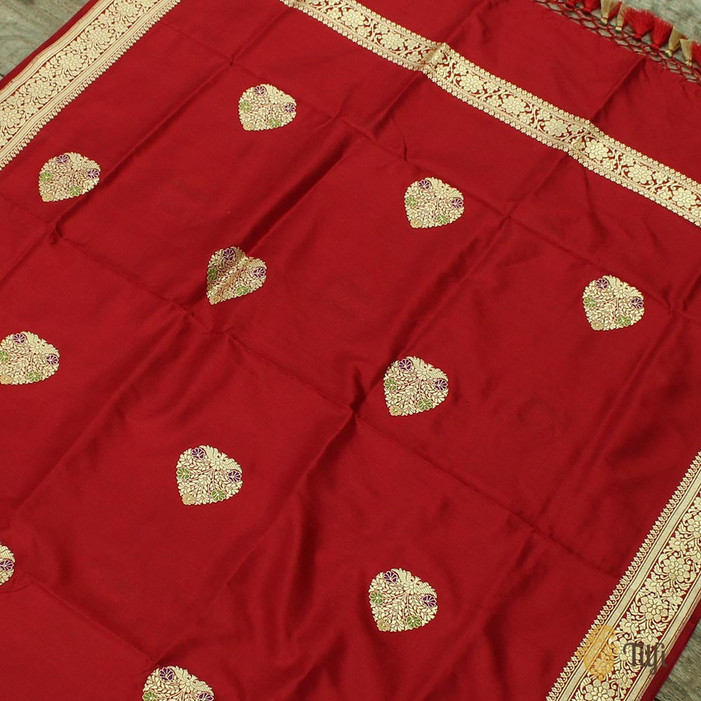 Red Pure Katan Silk Banarasi Handloom Dupatta