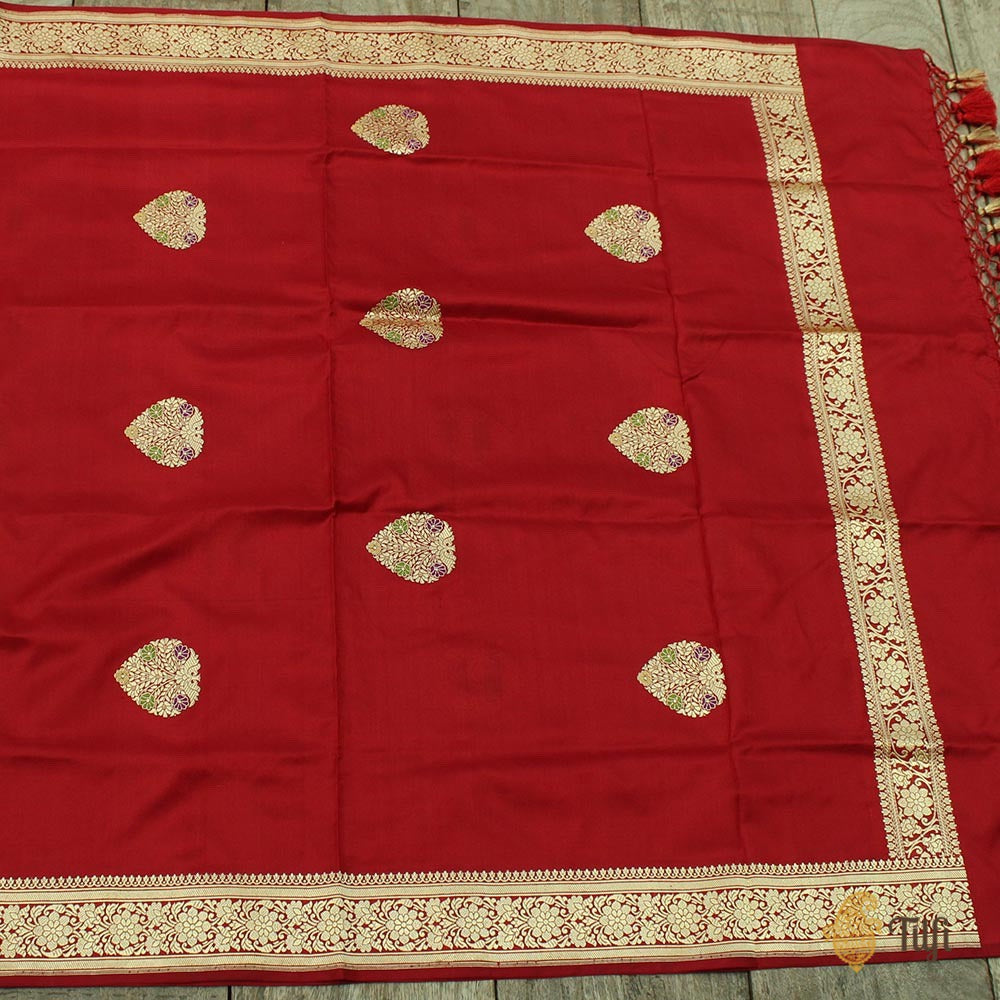 Red Pure Katan Silk Banarasi Handloom Dupatta