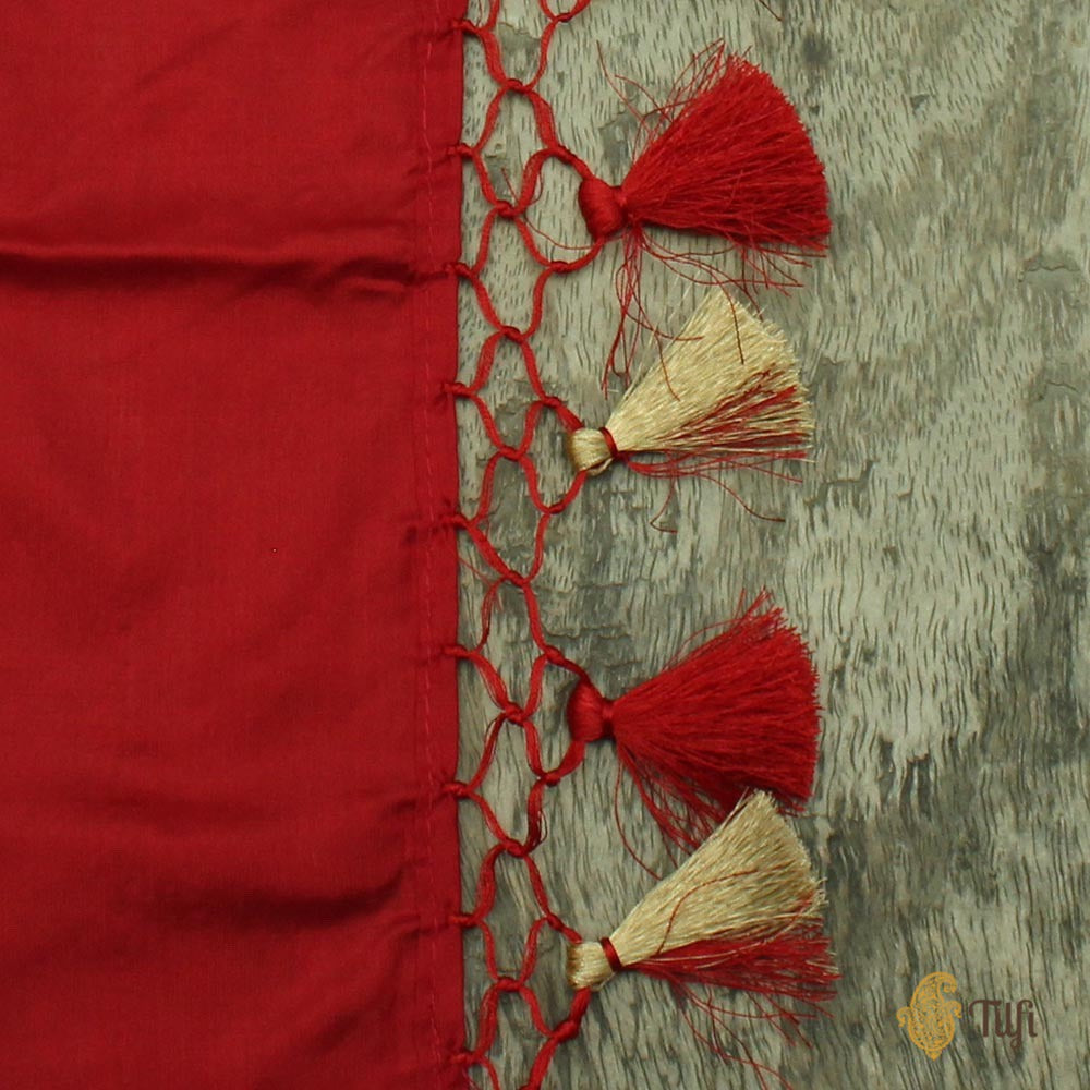 Red Pure Katan Silk Banarasi Handloom Dupatta