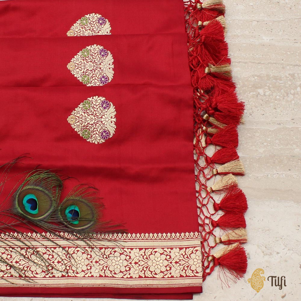 Red Pure Katan Silk Banarasi Handloom Dupatta