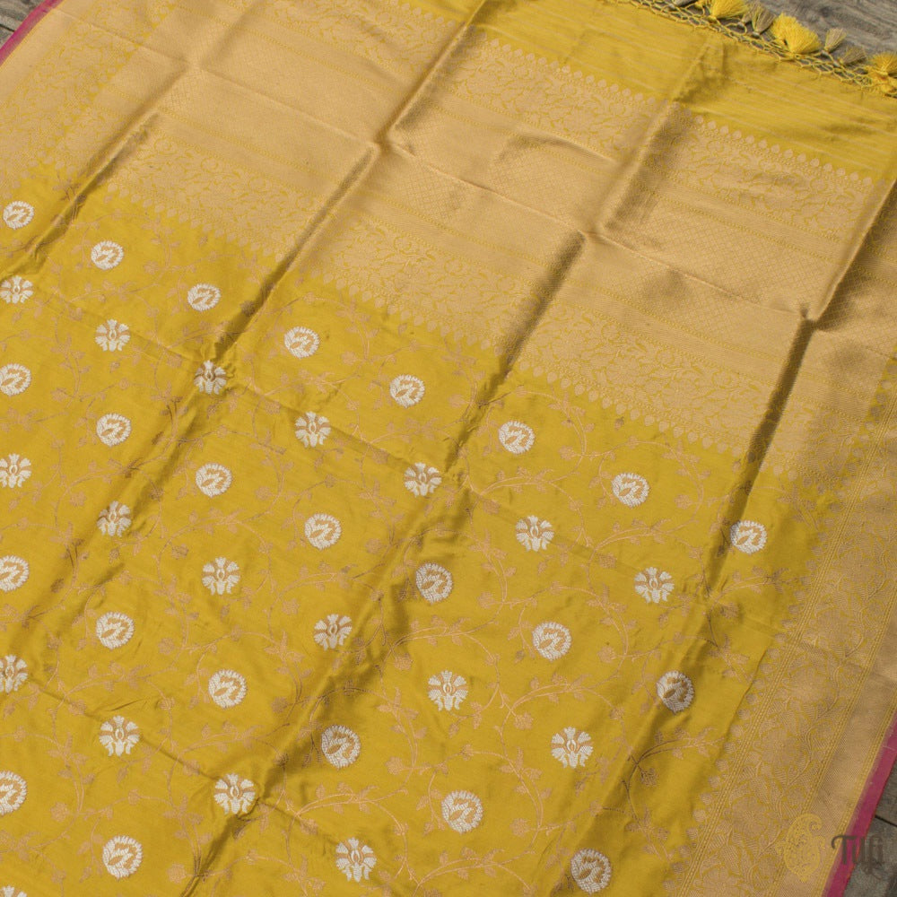 Yellow Pure Katan Silk Banarasi Handloom Dupatta