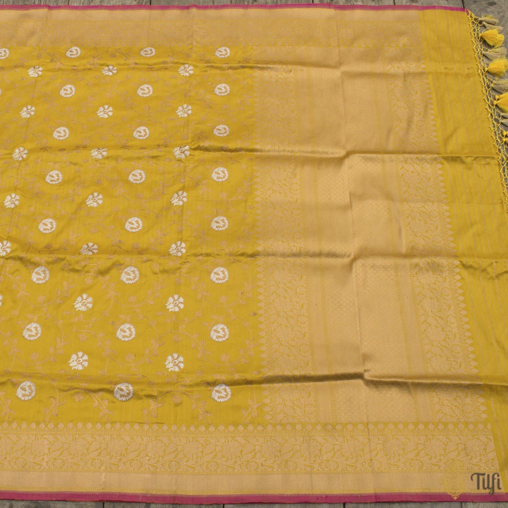 Yellow Pure Katan Silk Banarasi Handloom Dupatta