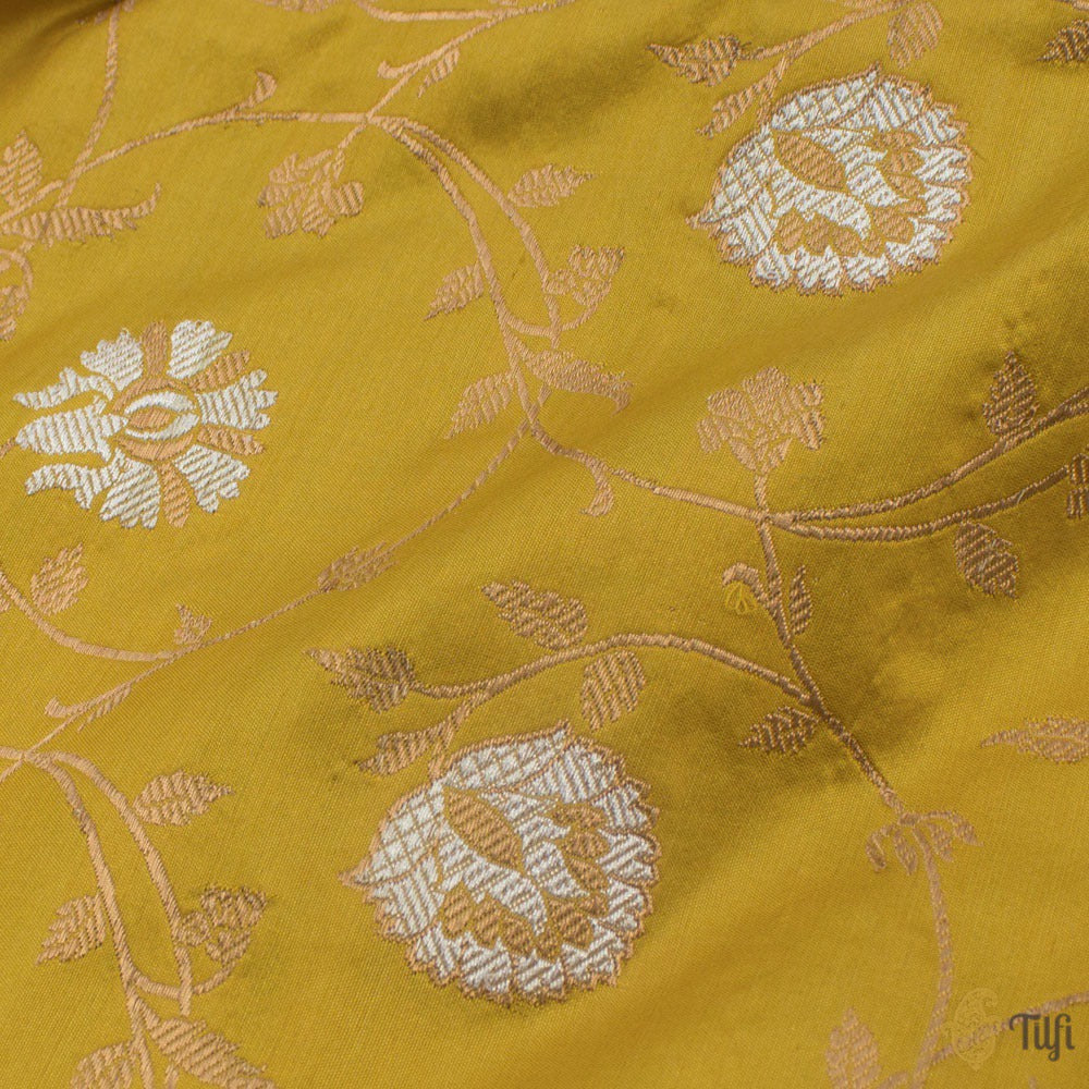 Yellow Pure Katan Silk Banarasi Handloom Dupatta