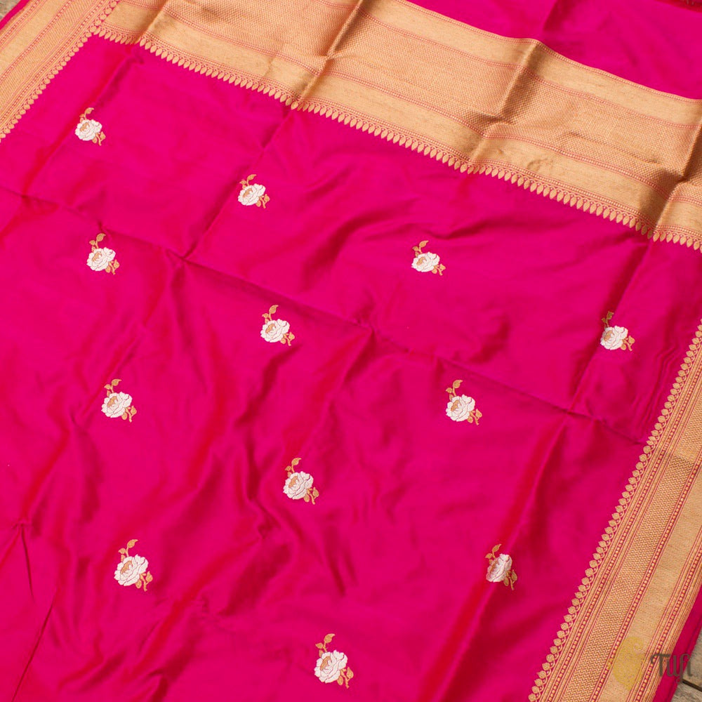 Red-Rani Pink Pure Katan Silk Banarasi Handloom Dupatta