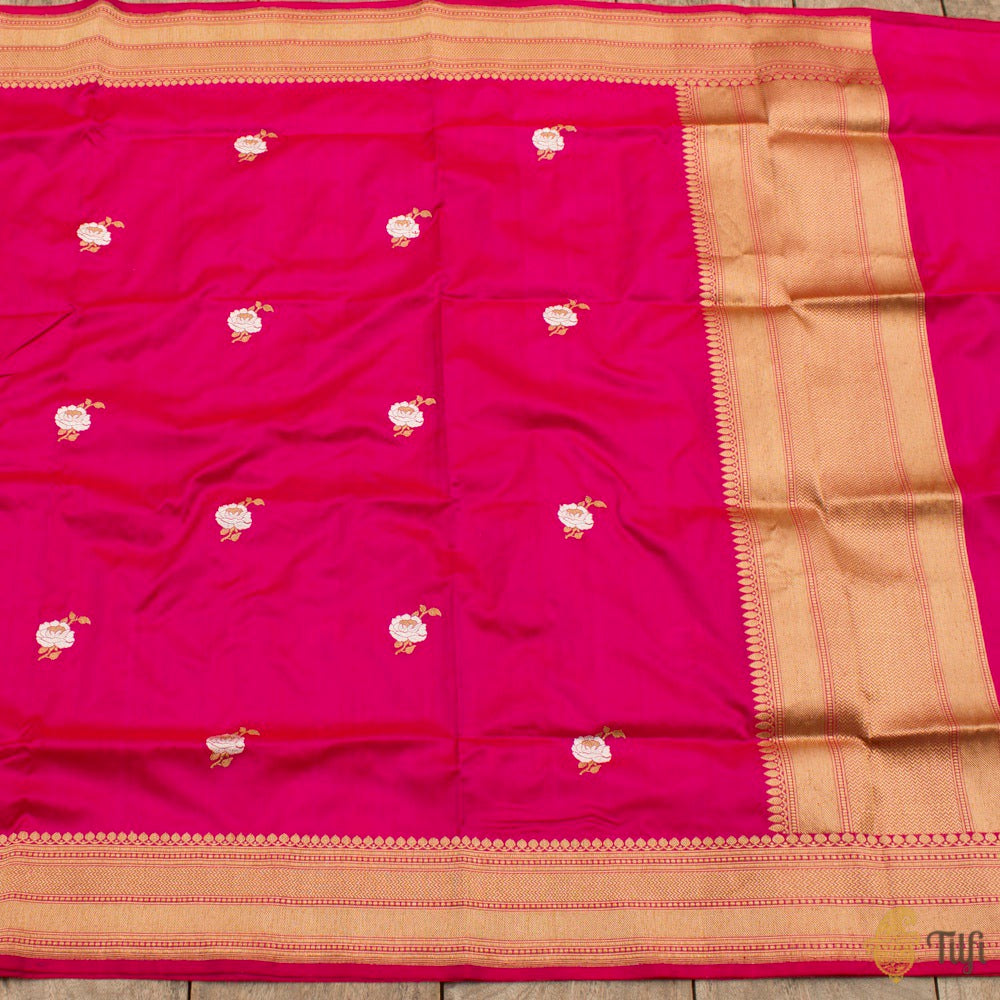 Red-Rani Pink Pure Katan Silk Banarasi Handloom Dupatta