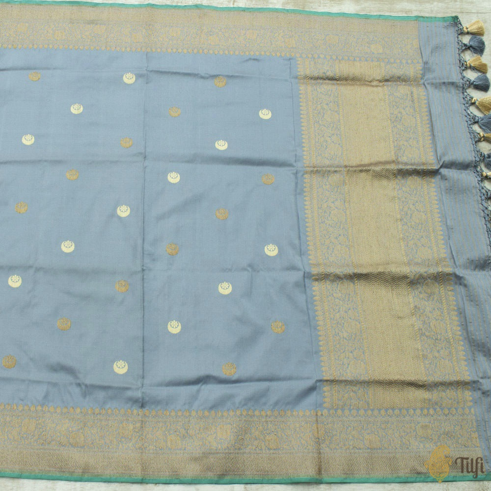 Blueish-Grey Pure Katan Silk Banarasi Handloom Dupatta