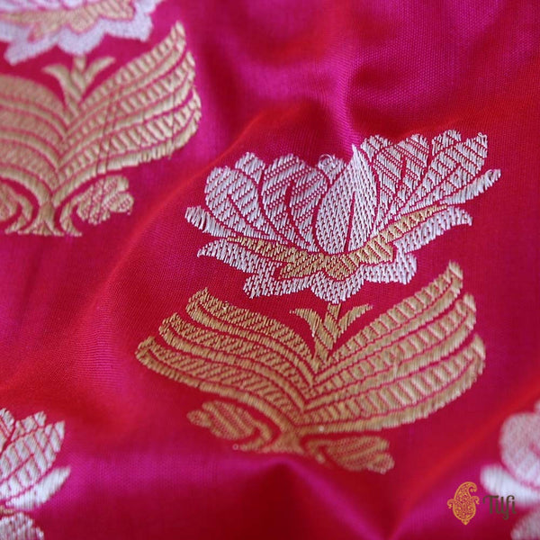 Red-Indian Pink Pure Katan Silk Banarasi Handloom Dupatta - Tilfi