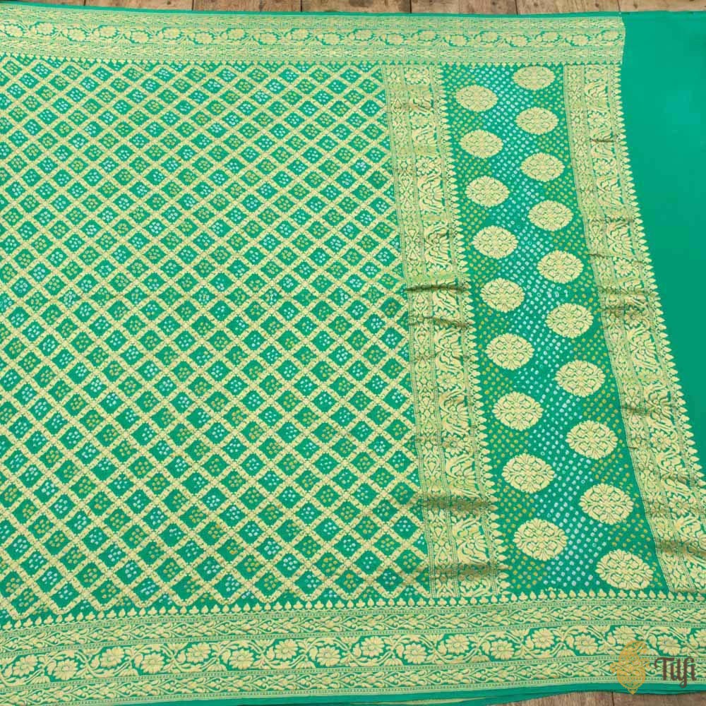 Sea Green Pure Georgette Banarasi Handloom Bandhani Dupatta