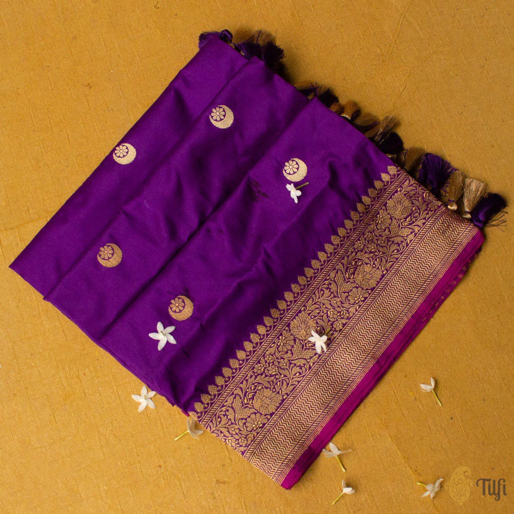 Purple Pure Katan Silk Banarasi Handloom Dupatta