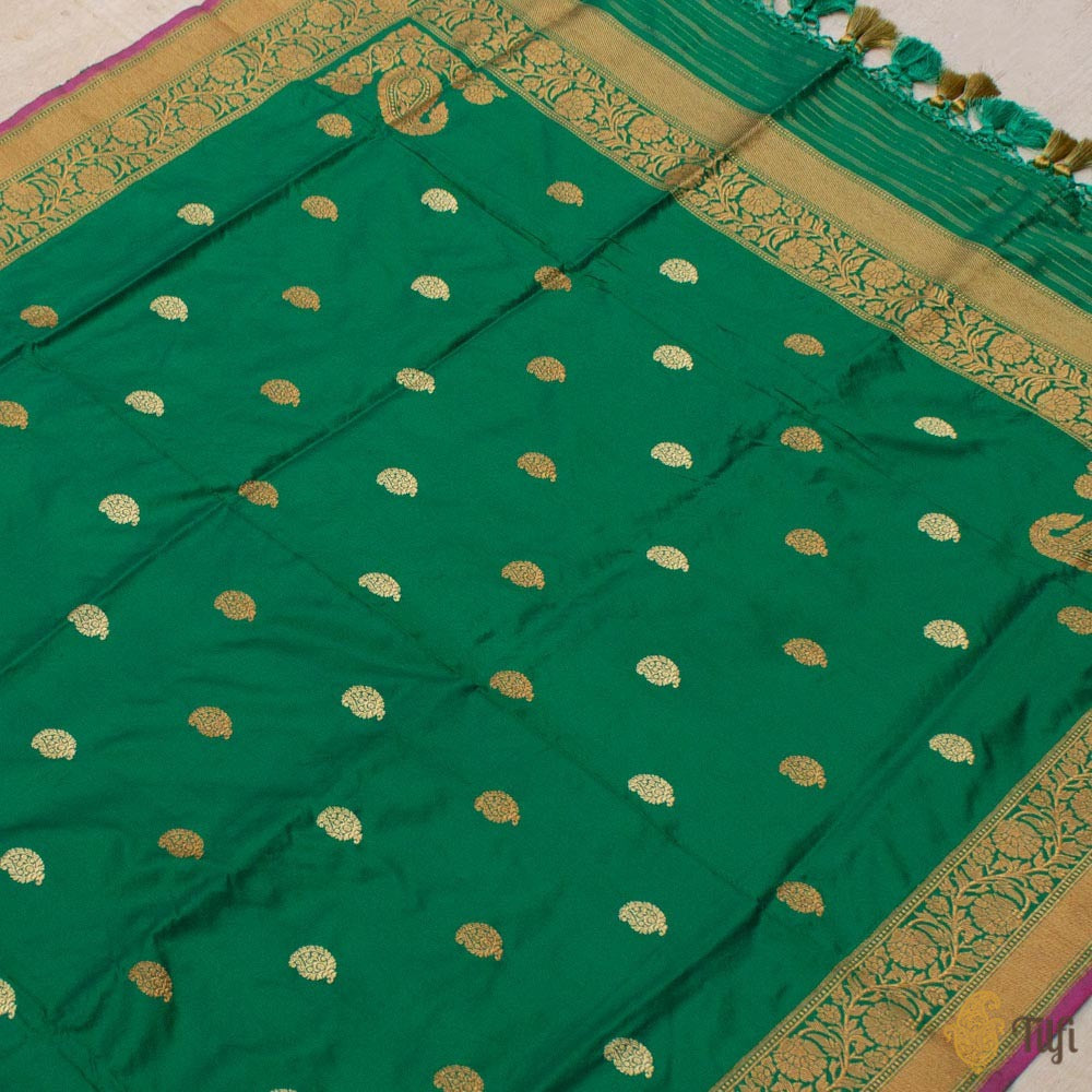 Teal Green Pure Katan Silk Banarasi Handloom Dupatta