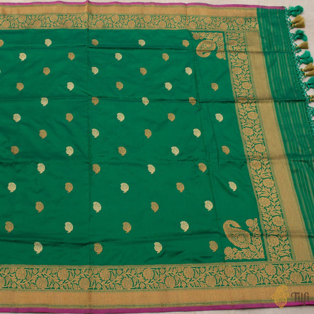 Teal Green Pure Katan Silk Banarasi Handloom Dupatta