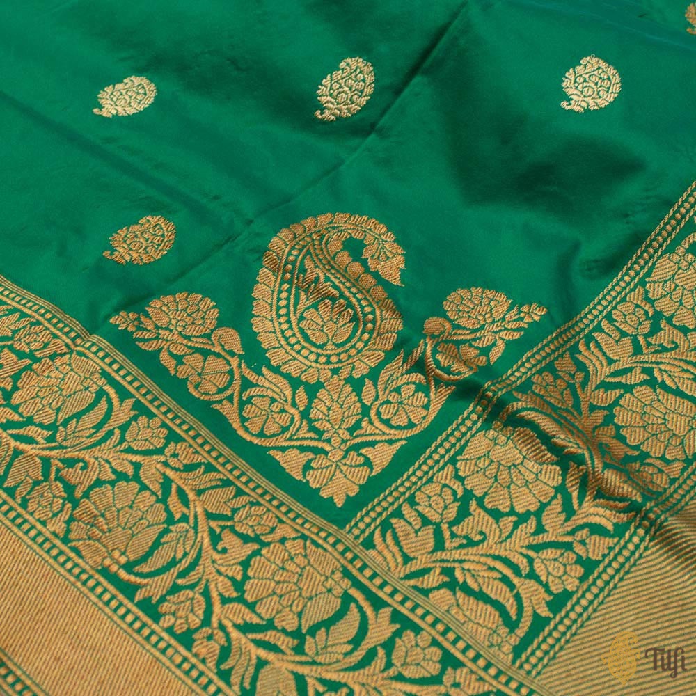 Teal Green Pure Katan Silk Banarasi Handloom Dupatta