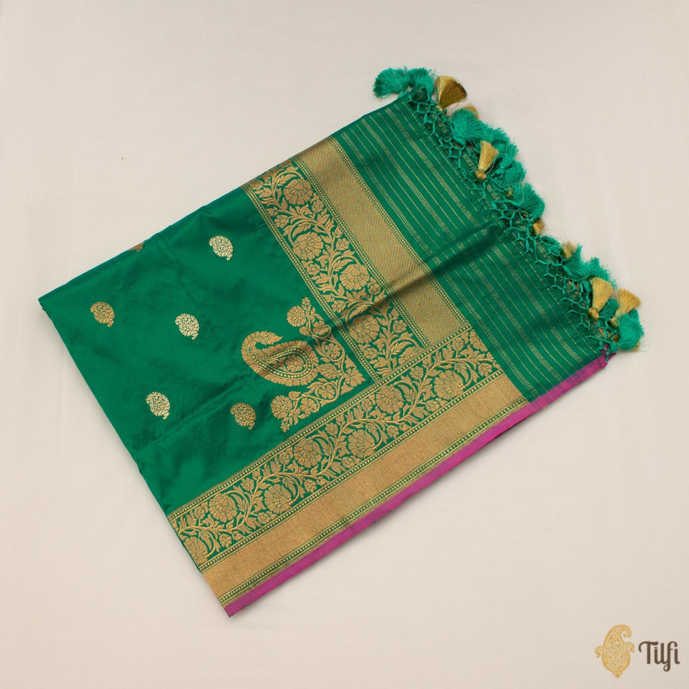 Teal Green Pure Katan Silk Banarasi Handloom Dupatta