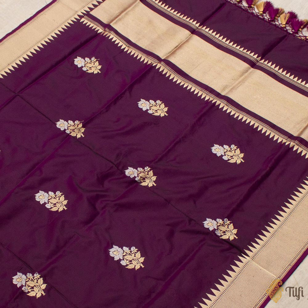 Black-Purple Pure Katan Silk Banarasi Handloom Dupatta