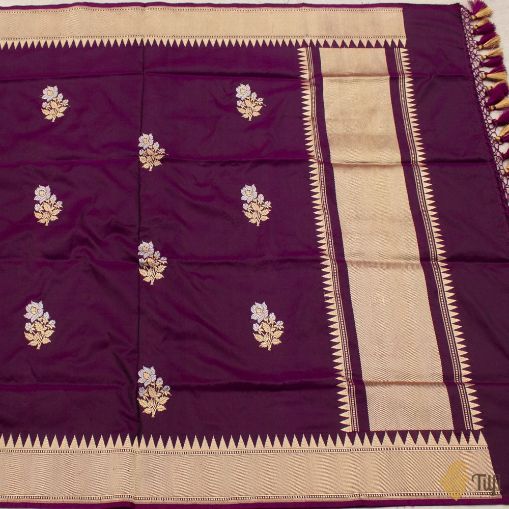 Black-Purple Pure Katan Silk Banarasi Handloom Dupatta