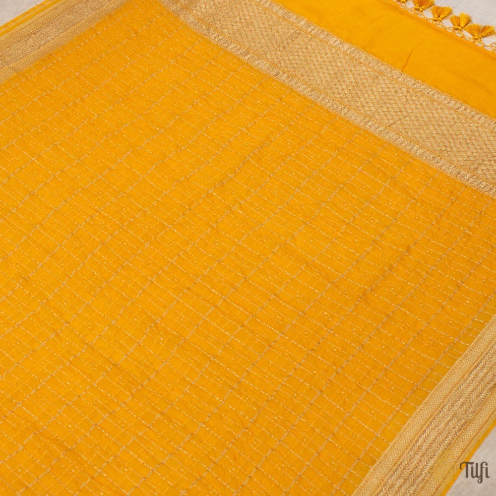 Yellow Pure Georgette Banarasi Handloom Dupatta