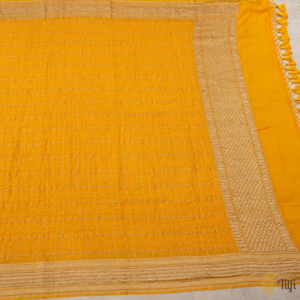 Yellow Pure Georgette Banarasi Handloom Dupatta