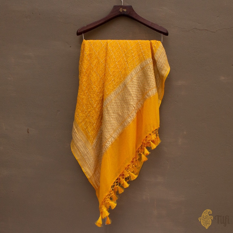 Yellow Pure Georgette Banarasi Handloom Dupatta