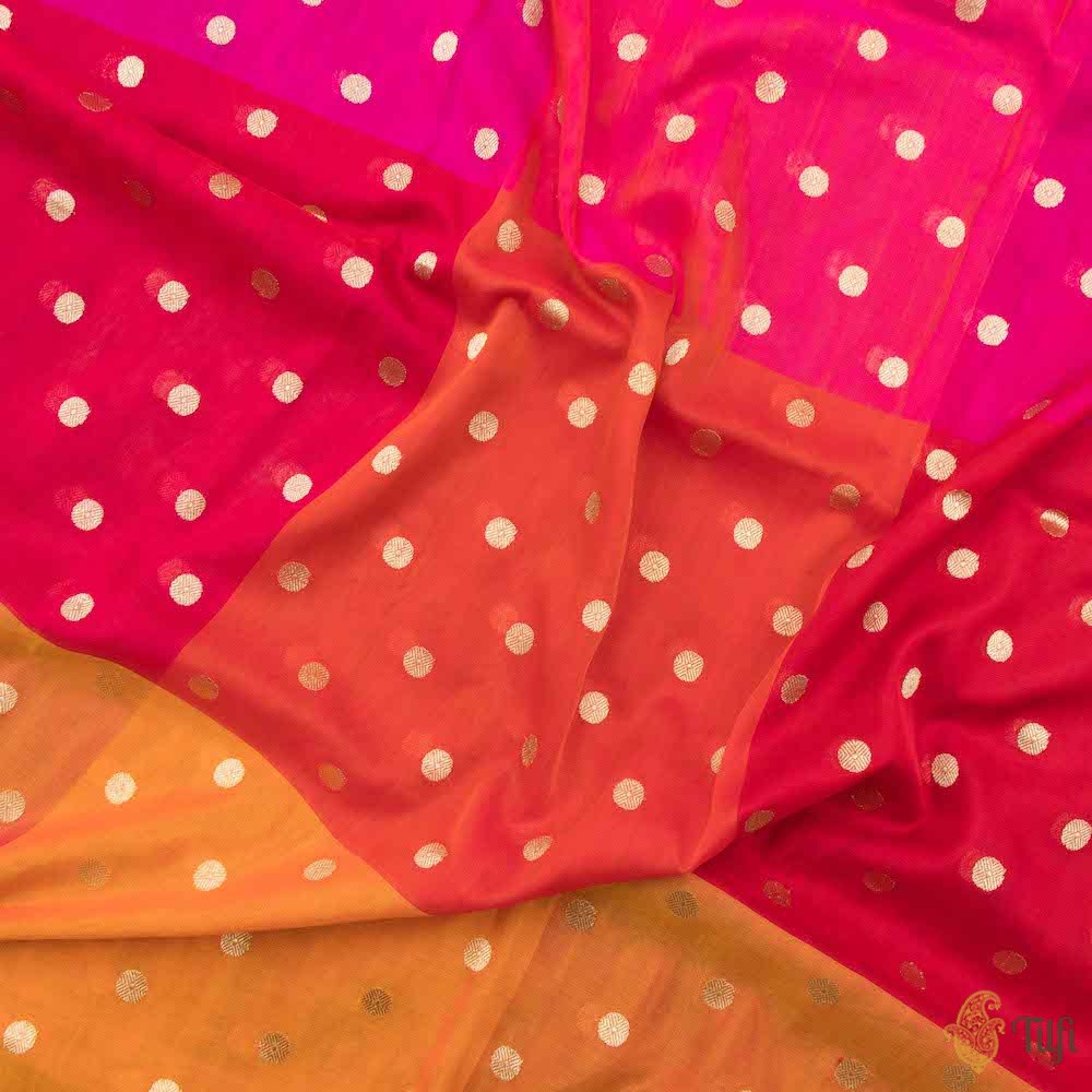 Multicoloured Pure Katan Silk Georgette Banarasi Handloom Dupatta