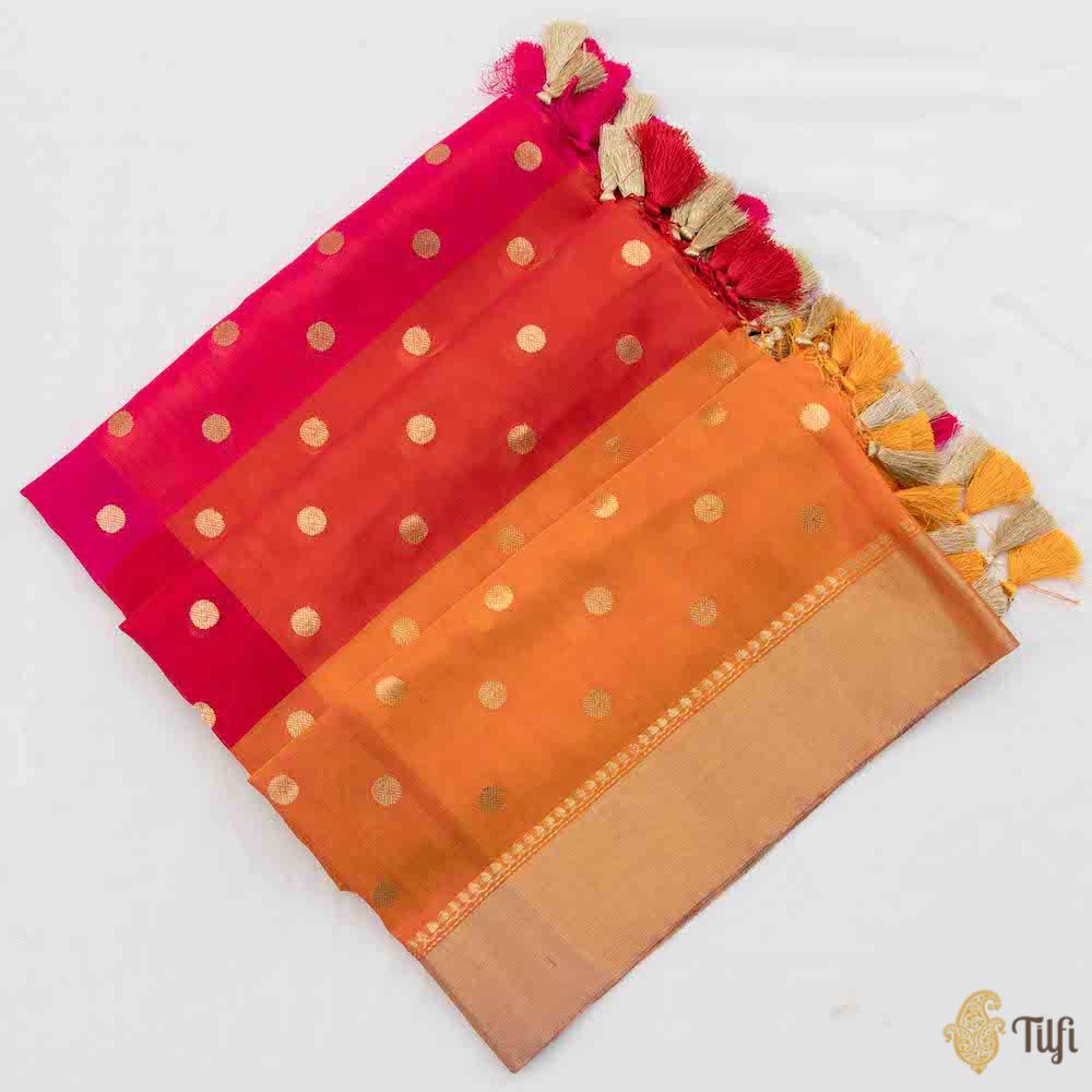 Multicoloured Pure Katan Silk Georgette Banarasi Handloom Dupatta