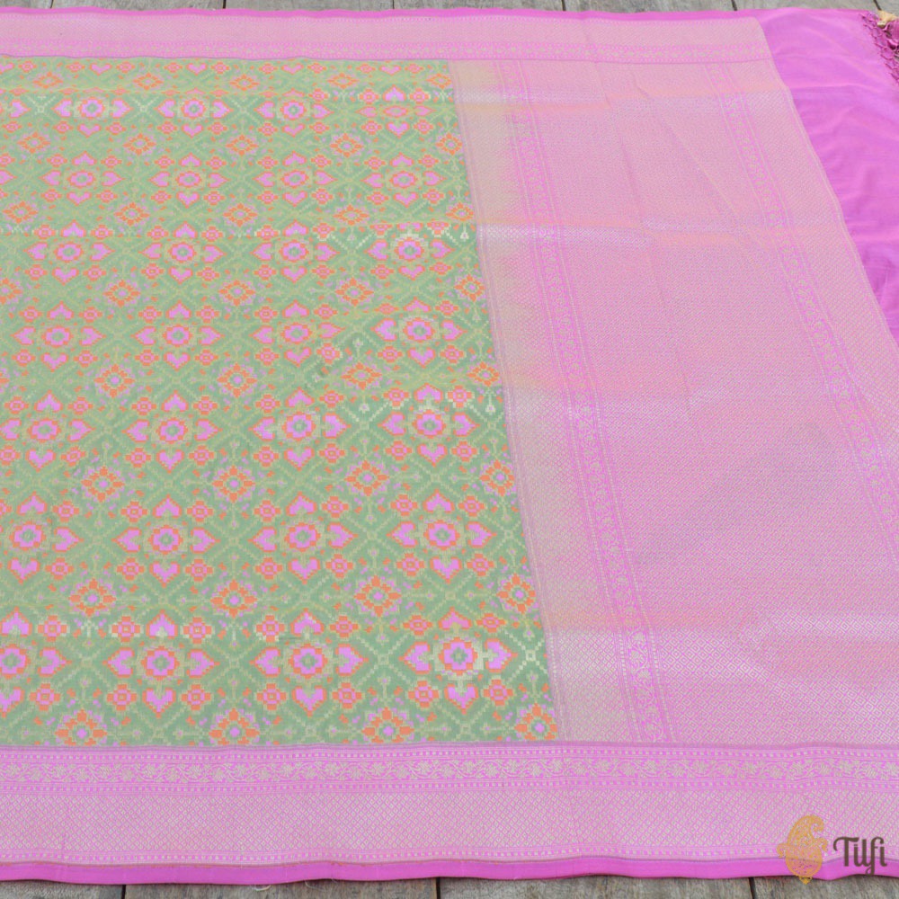 Pista Green Pure Katan Silk Banarasi Handloom Patola Dupatta