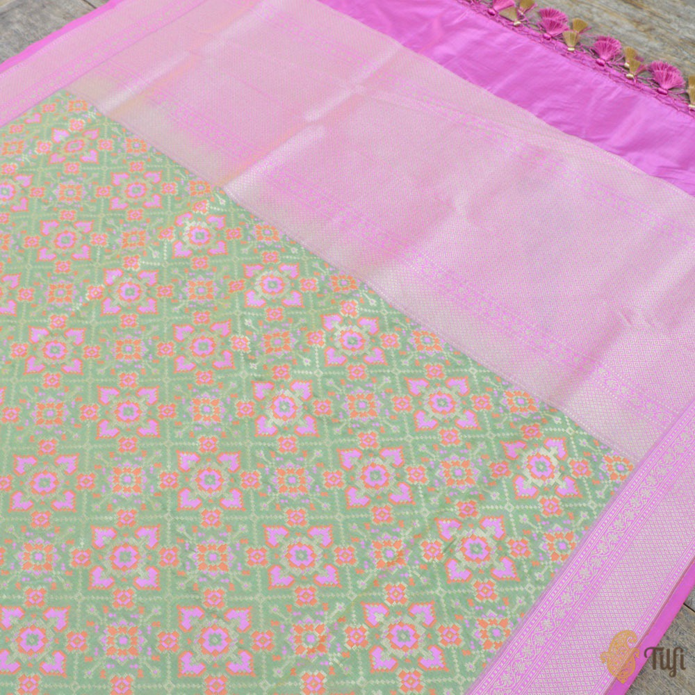 Pista Green Pure Katan Silk Banarasi Handloom Patola Dupatta