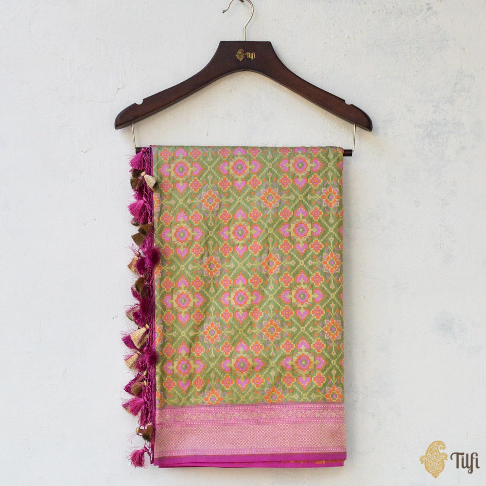 Pista Green Pure Katan Silk Banarasi Handloom Patola Dupatta