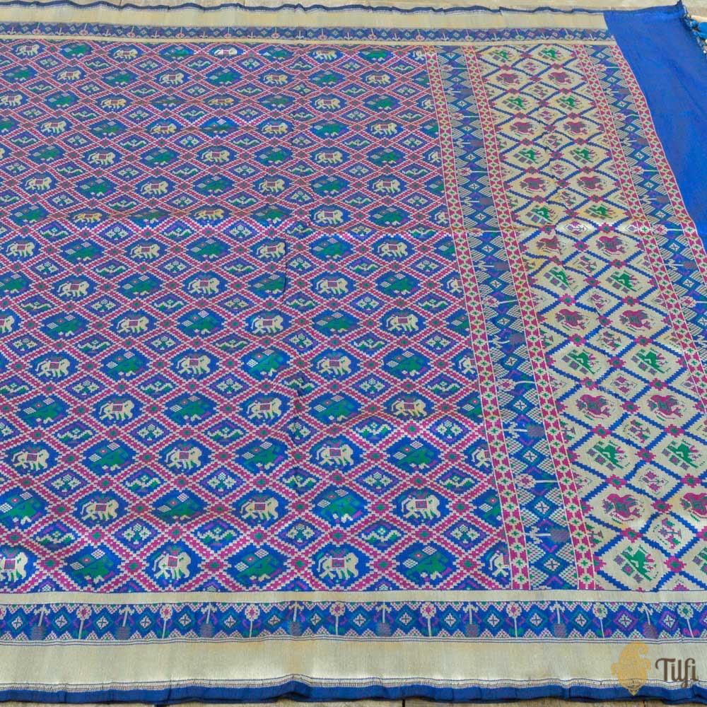 Royal Blue Pure Katan Silk Banarasi Handloom Patola Dupatta