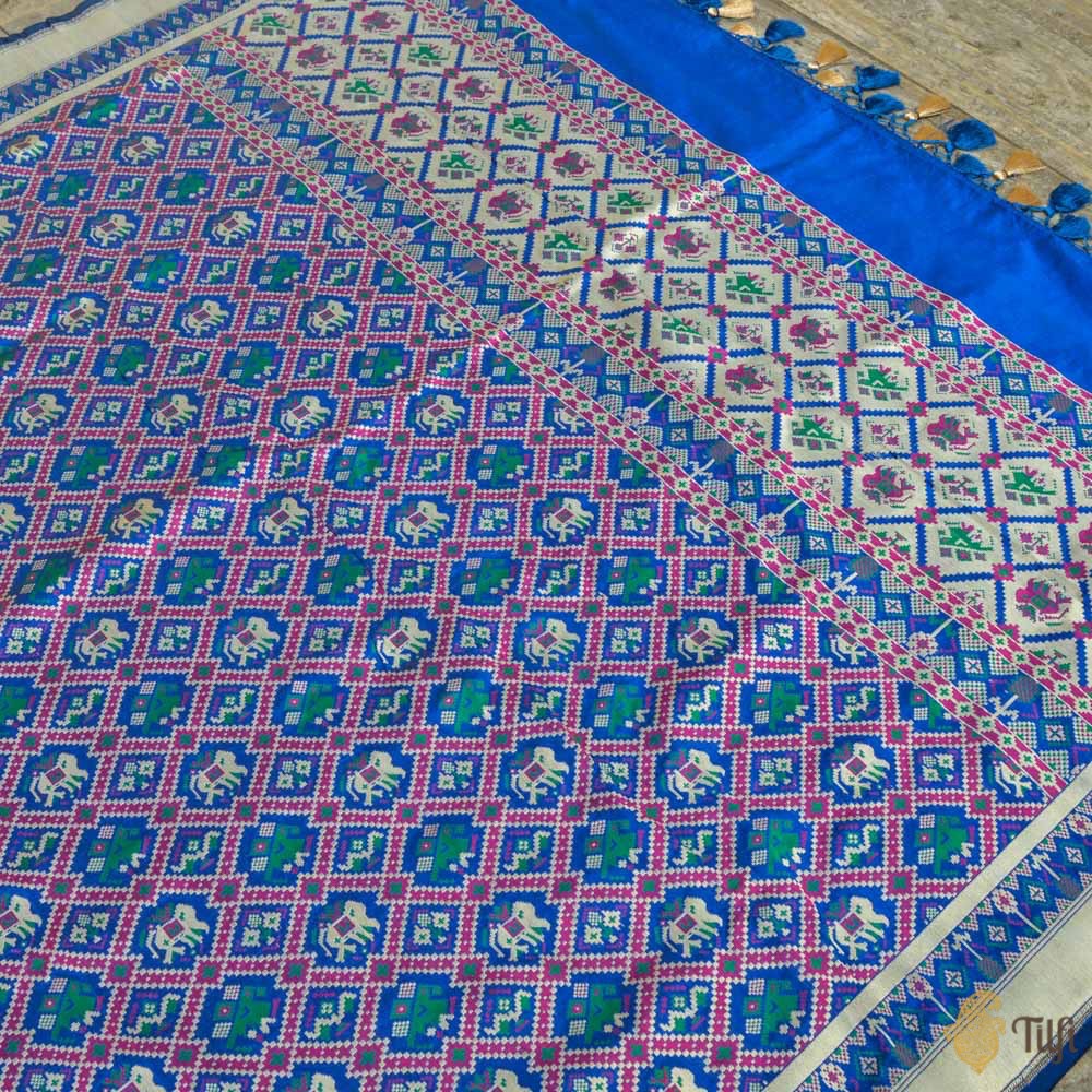 Royal Blue Pure Katan Silk Banarasi Handloom Patola Dupatta