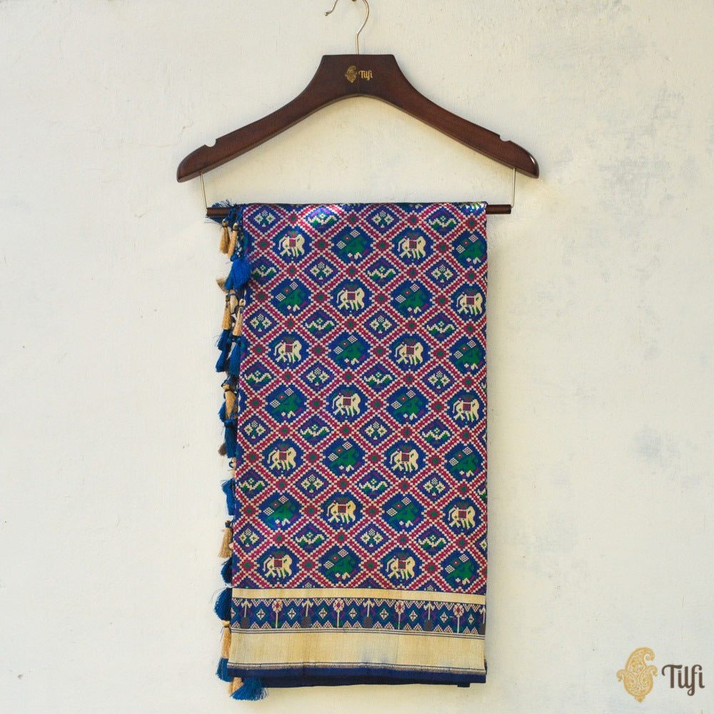 Royal Blue Pure Katan Silk Banarasi Handloom Patola Dupatta