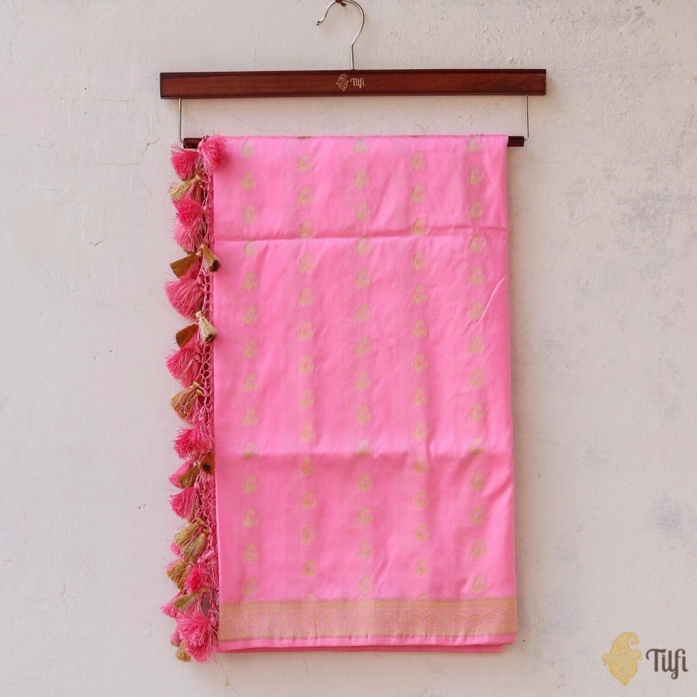 Gulabi Pink Pure Katan Silk Banarasi Handwoven Dupatta