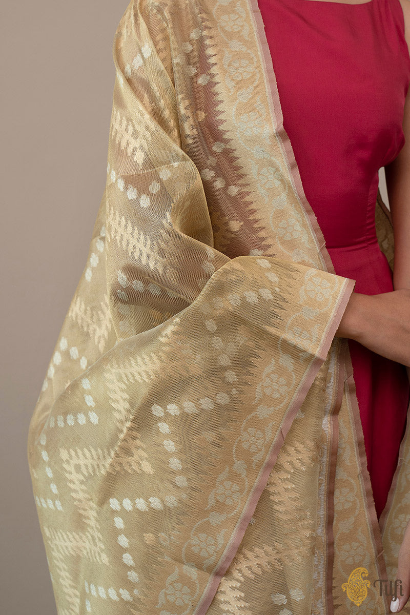 Gold Pure Kora Tissue Net Banarasi Handloom Dupatta