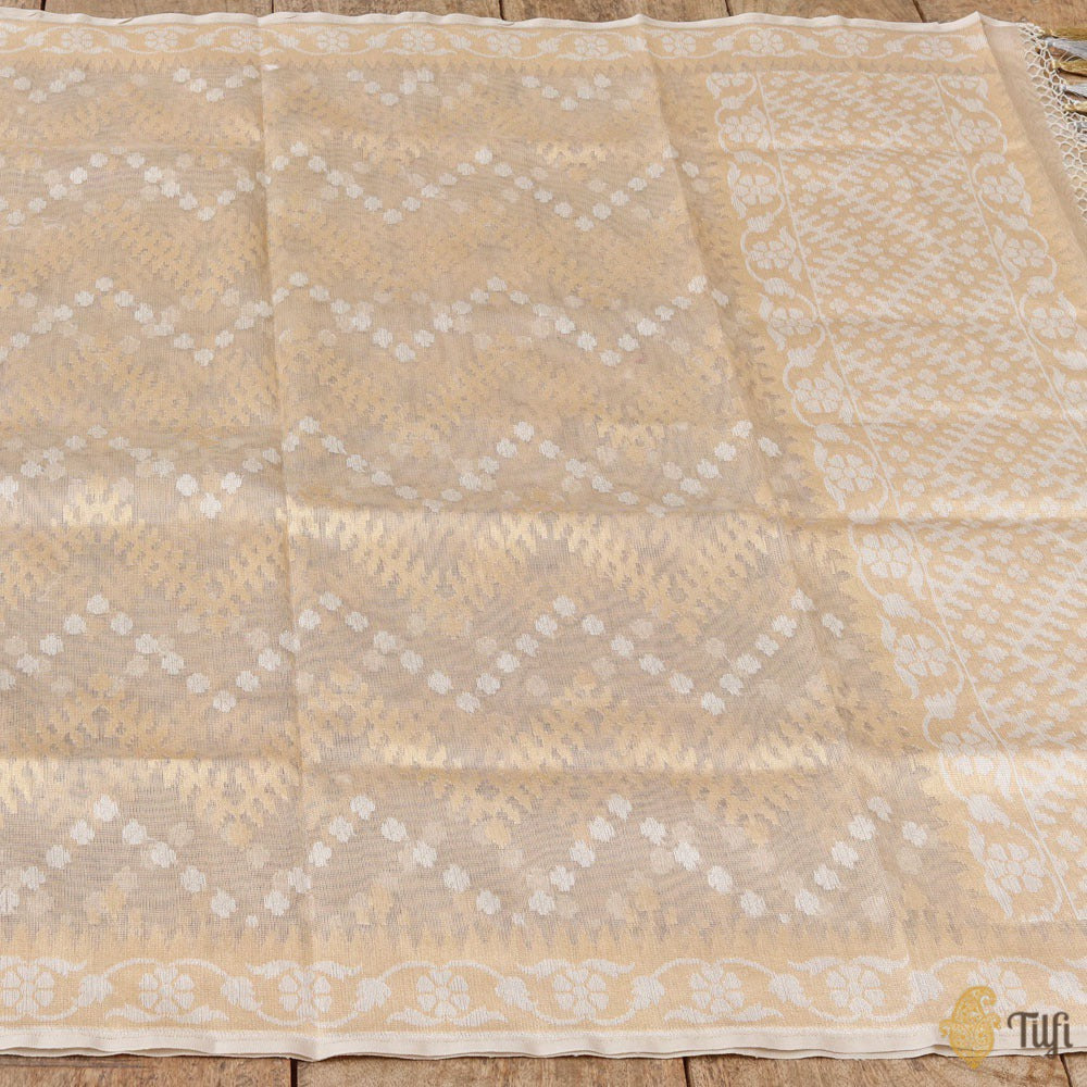 Light Gold Pure Kora Tissue Net Banarasi Handloom Dupatta