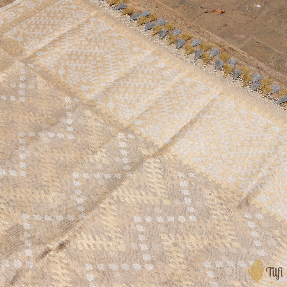 Light Gold Pure Kora Tissue Net Banarasi Handloom Dupatta