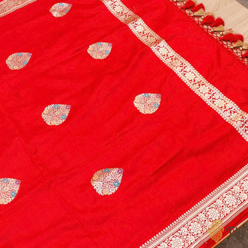 Red Pure Katan Silk Banarasi Handloom Dupatta