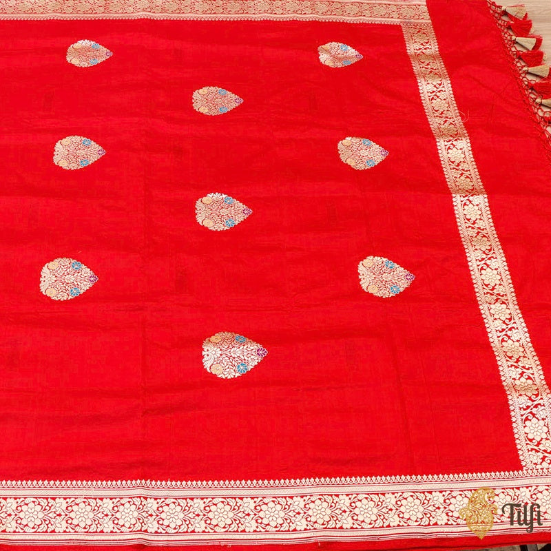 Red Pure Katan Silk Banarasi Handloom Dupatta