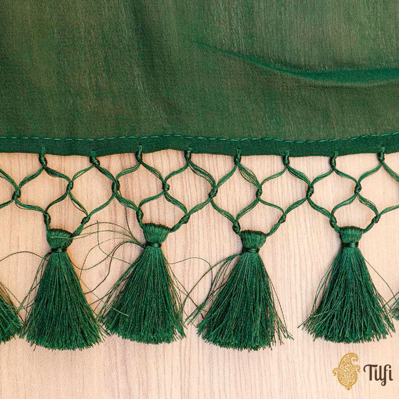 Bottle Green Pure Khaddi Georgette Banarasi Handloom Dupatta