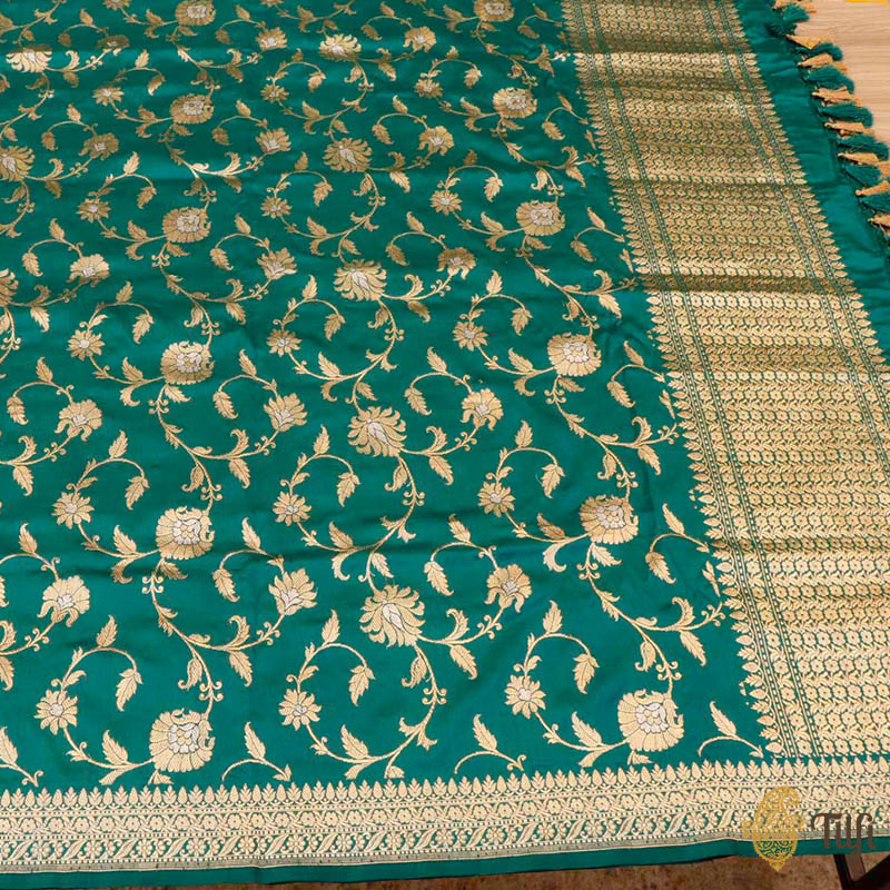 Dark Green Pure Katan Silk Kadwa Jangla Handloom Dupatta
