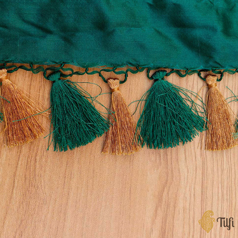 Dark Green Pure Katan Silk Kadwa Jangla Handloom Dupatta