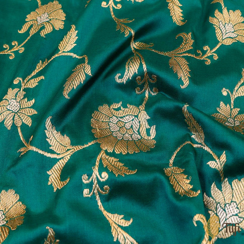 Dark Green Pure Katan Silk Kadwa Jangla Handloom Dupatta